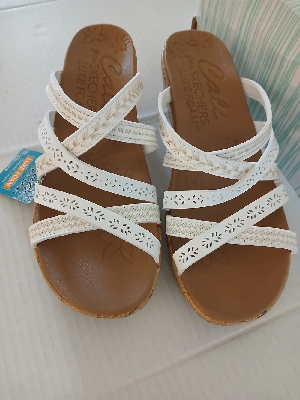 Cali From Skechers Women’s White Cork Wedge Sandals Size 9 $30